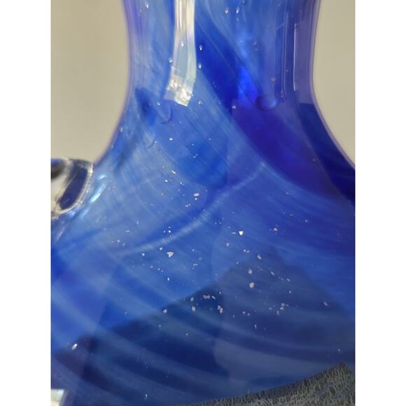 1994 Signed Blue Art Glass Vase 5.5" Cape Cod Studio Silver Foil Accent Signed - Picture 6 of 10
